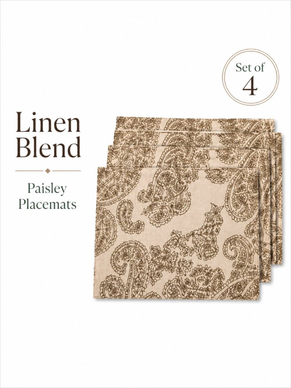 Linen Cotton Paisley Placemats Set 4 Beige 13x18 Bed Bath & Beyond